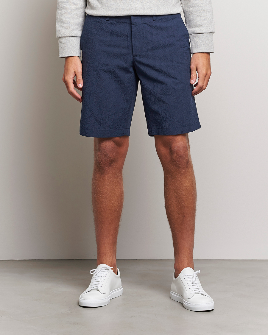 Men | Shorts | J.Lindeberg | Nathan Seersucker Shorts Navy