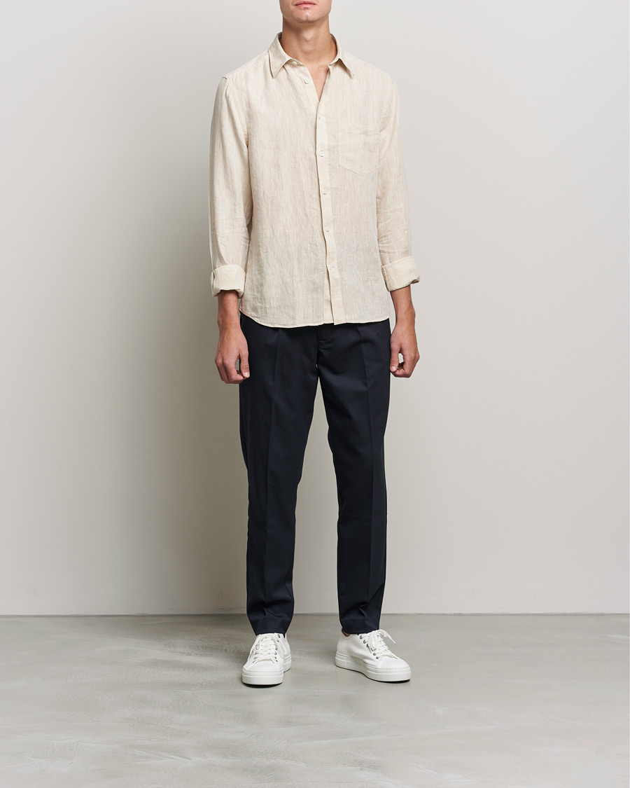 Men | Shirts | J.Lindeberg | Linen Melange Slim Shirt Safari Beige