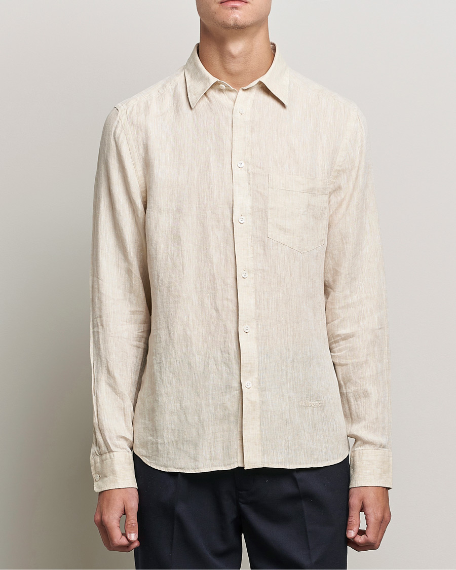 Men | Shirts | J.Lindeberg | Linen Melange Slim Shirt Safari Beige