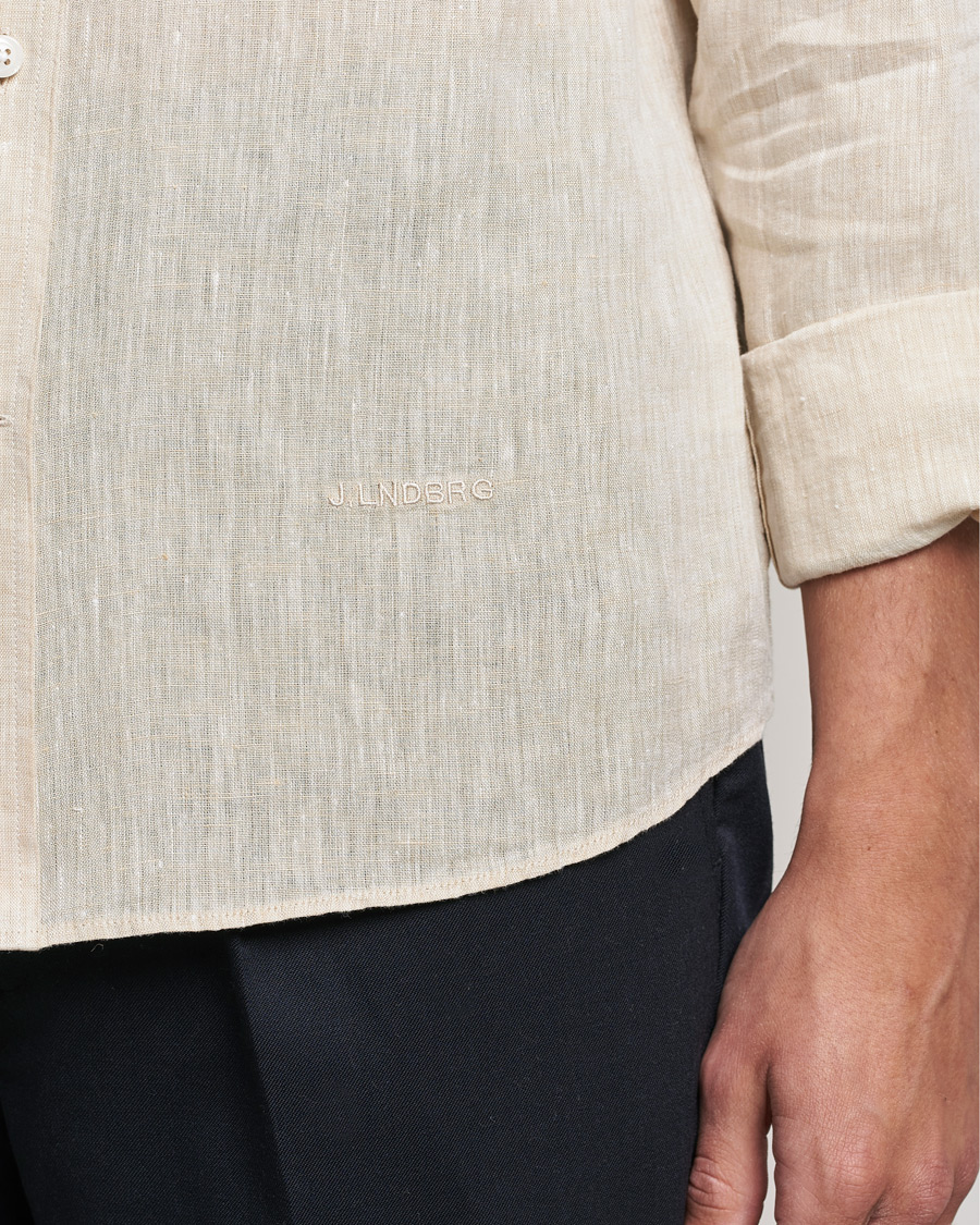 Men | Shirts | J.Lindeberg | Linen Melange Slim Shirt Safari Beige