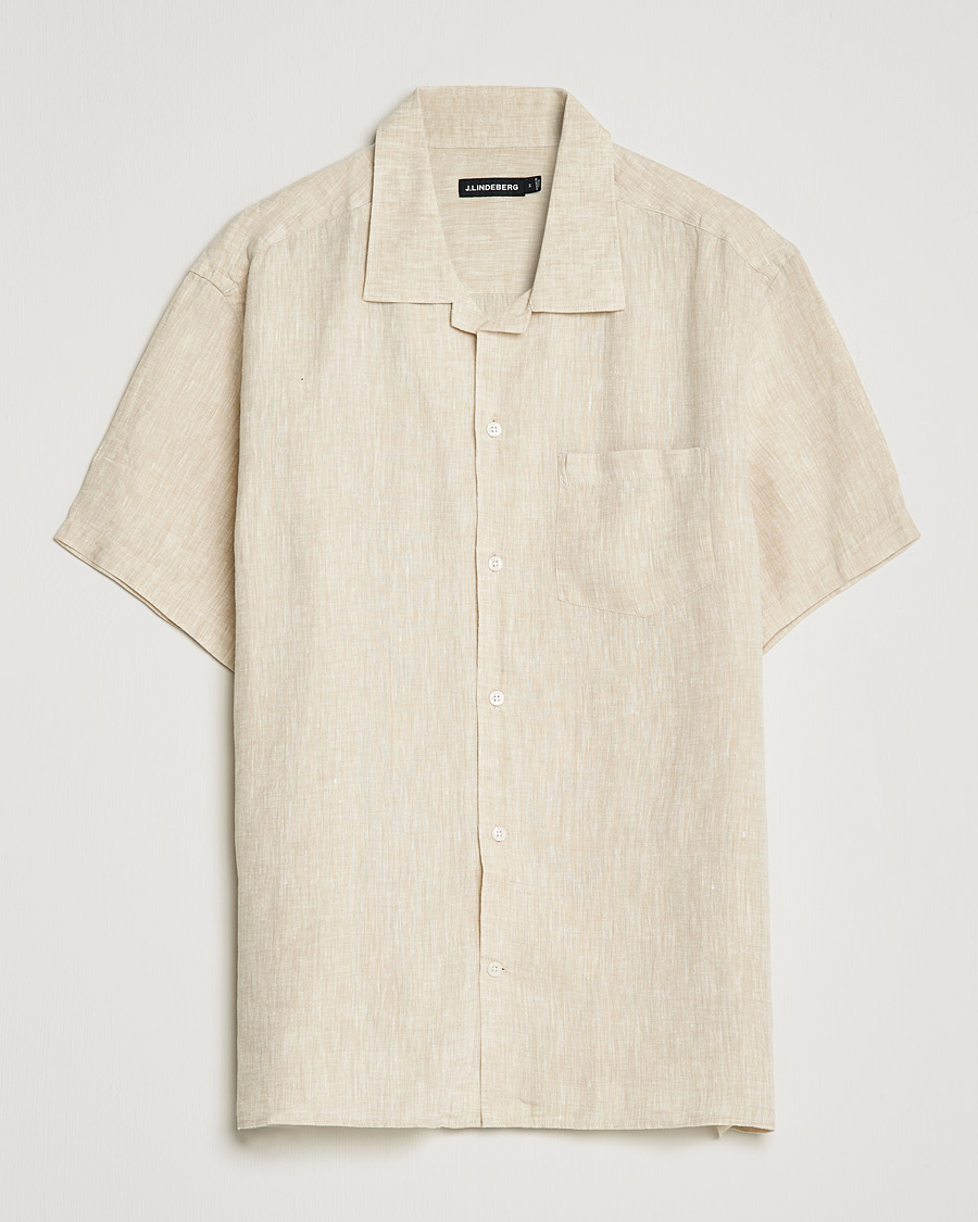 Men |  | J.Lindeberg | Linen Melange Short Sleeve Shirt Safari Beige