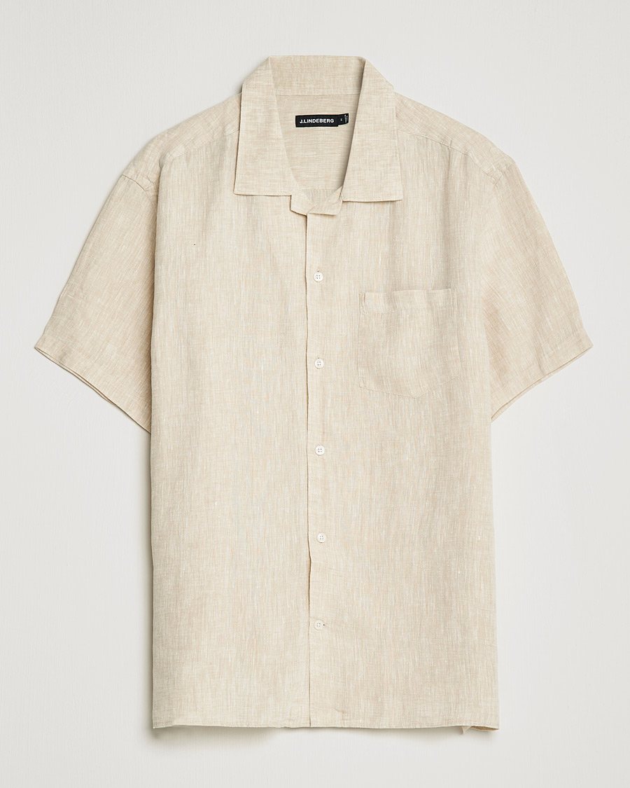 Men | Shirts | J.Lindeberg | Linen Melange Short Sleeve Shirt Safari Beige