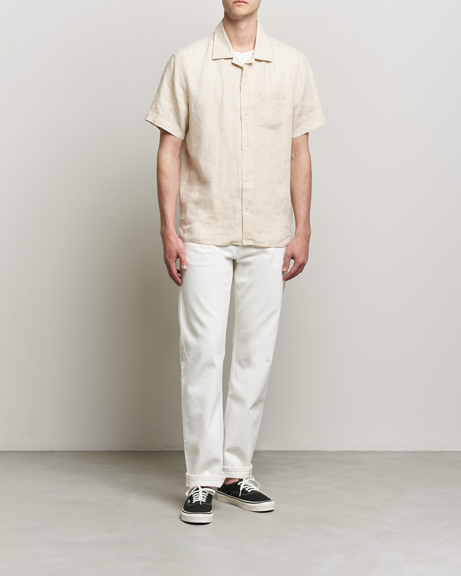 Men | Shirts | J.Lindeberg | Linen Melange Short Sleeve Shirt Safari Beige