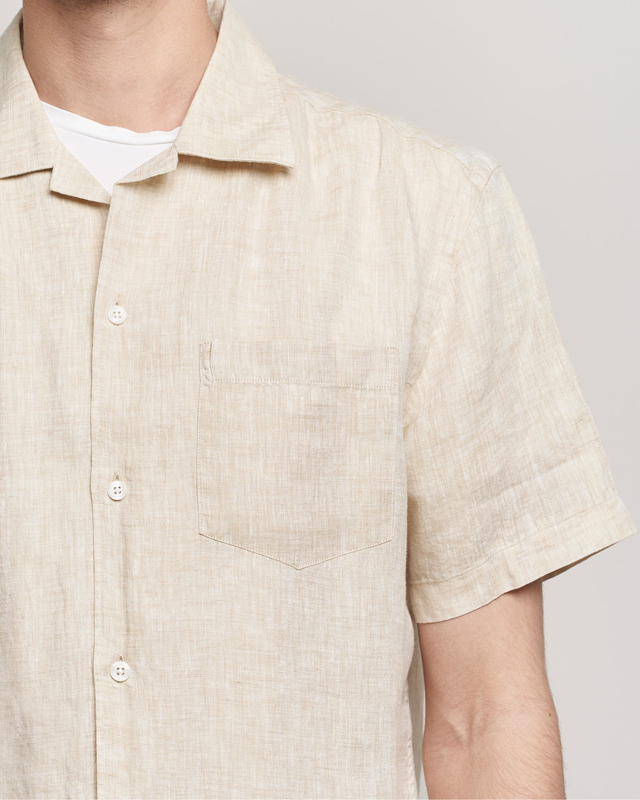 Men | Shirts | J.Lindeberg | Linen Melange Short Sleeve Shirt Safari Beige