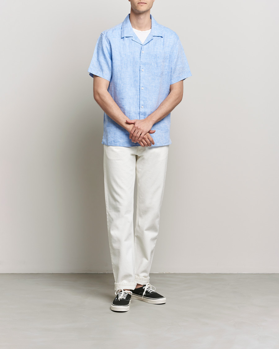 Men | Shirts | J.Lindeberg | Linen Melange Short Sleeve Shirt Ultramarine