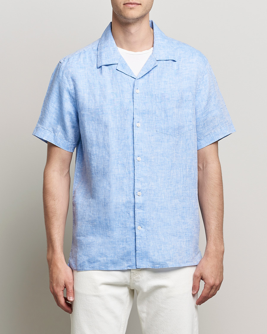 Men | Short Sleeve Shirts | J.Lindeberg | Linen Melange Short Sleeve Shirt Ultramarine