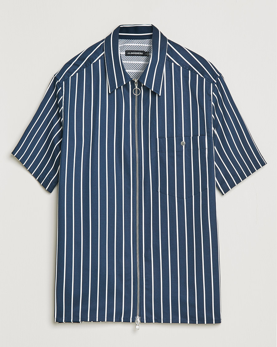 Men |  | J.Lindeberg | Chainy Short Sleeve Zip Shirt Navy