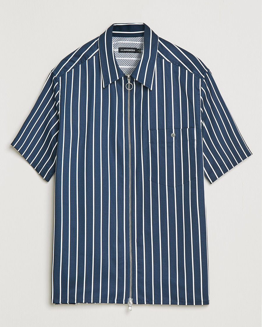 Men | Shirts | J.Lindeberg | Chainy Short Sleeve Zip Shirt Navy
