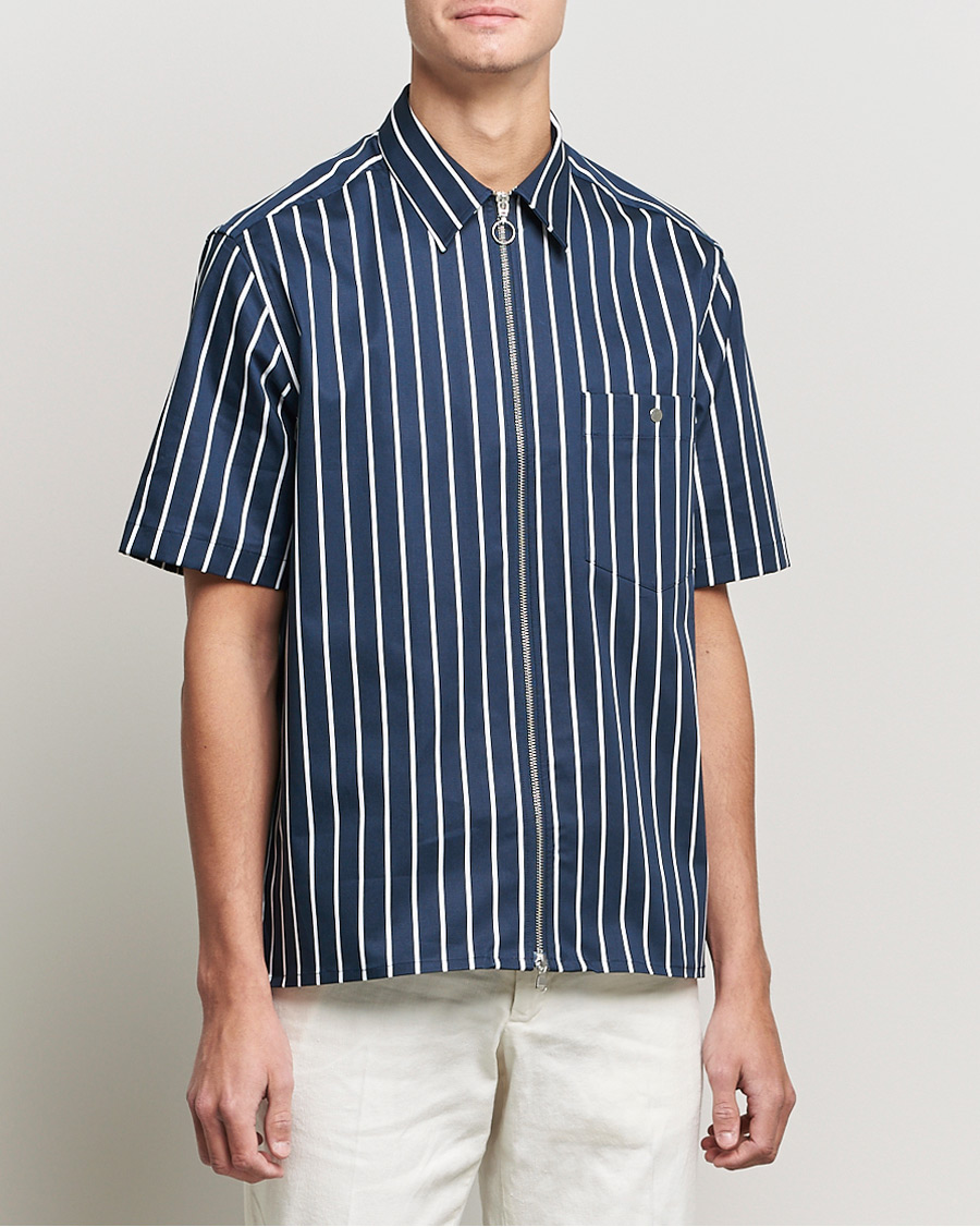 Men | Short Sleeve Shirts | J.Lindeberg | Chainy Short Sleeve Zip Shirt Navy