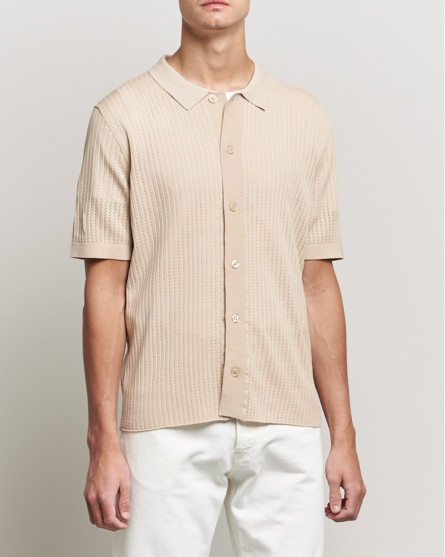 Men | Short Sleeve Shirts | J.Lindeberg | Skyler Rayon Silk Knit Shirt Safari Beige
