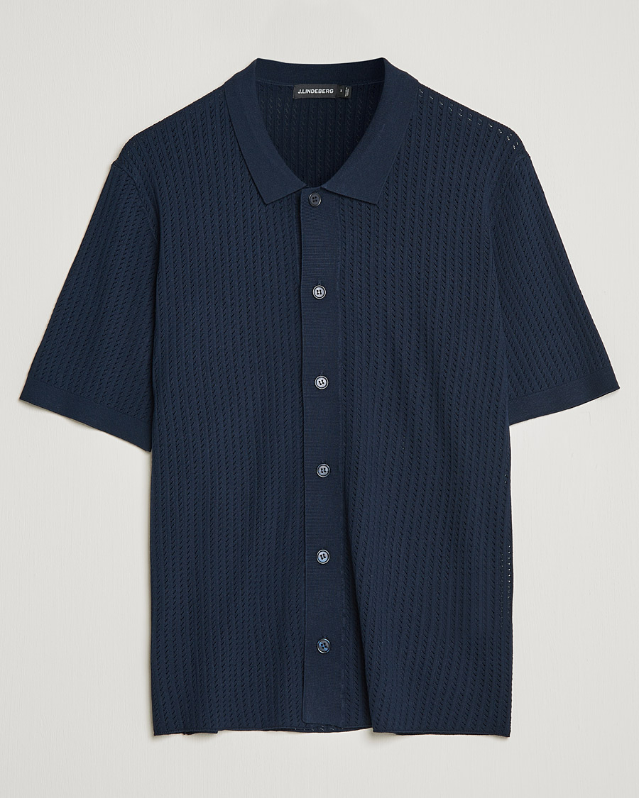 Men | Shirts | J.Lindeberg | Skyler Rayon Silk Knit Shirt Navy
