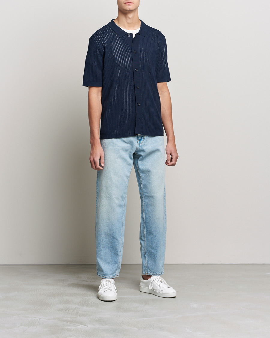 Men | Short Sleeve Shirts | J.Lindeberg | Skyler Rayon Silk Knit Shirt Navy