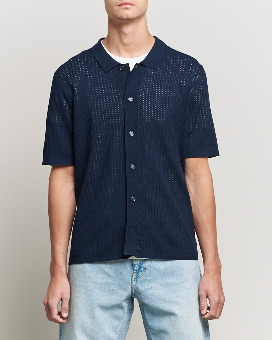 Men | Shirts | J.Lindeberg | Skyler Rayon Silk Knit Shirt Navy