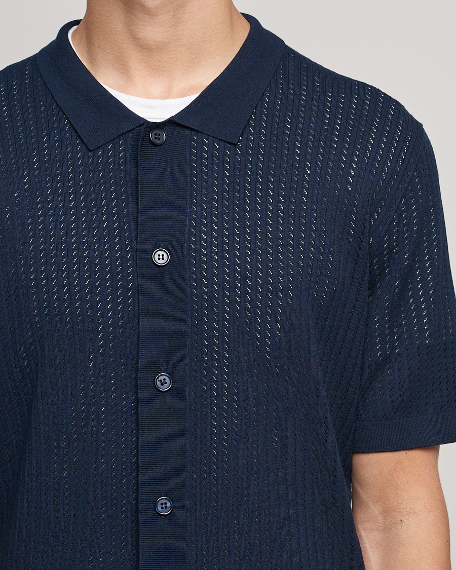 Men | Shirts | J.Lindeberg | Skyler Rayon Silk Knit Shirt Navy