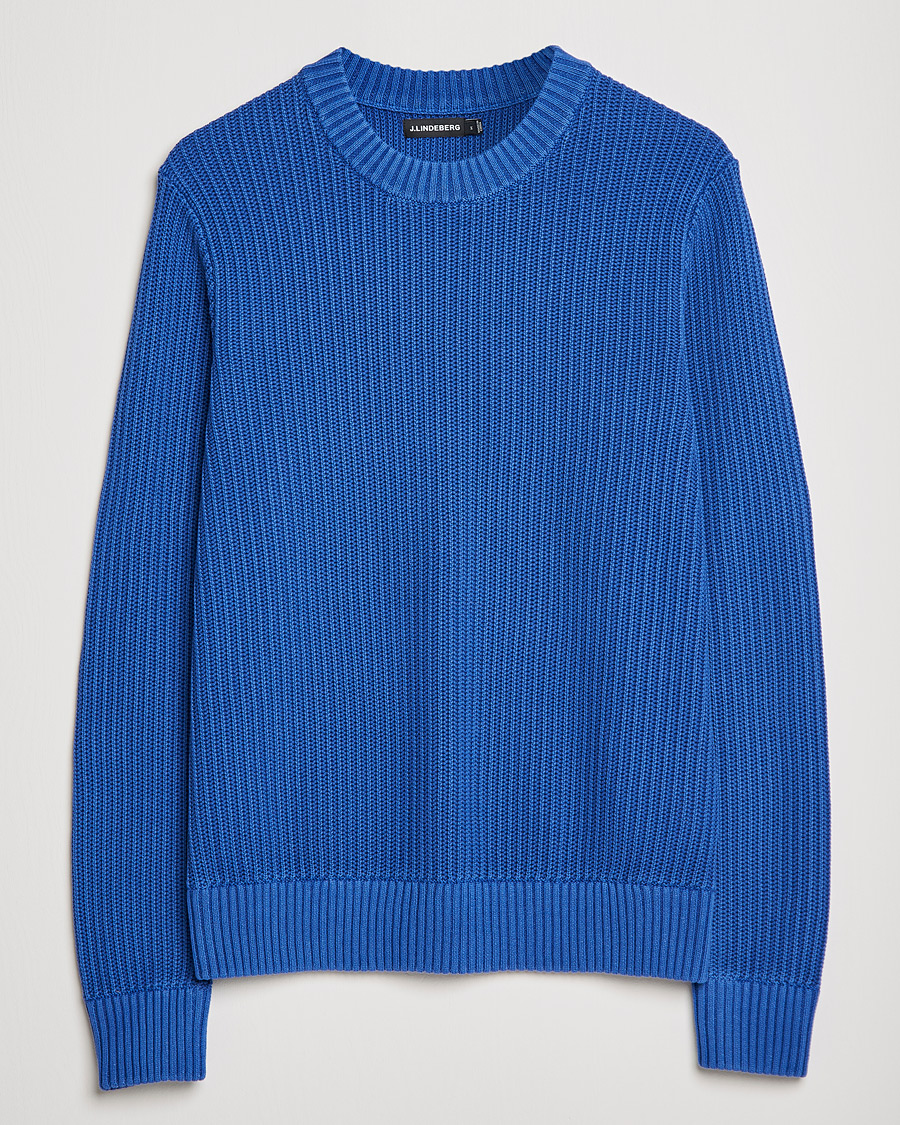 Men | Sweaters & Knitwear | J.Lindeberg | Coy Summer Structure Organic Cotton Sweater Royal Blue