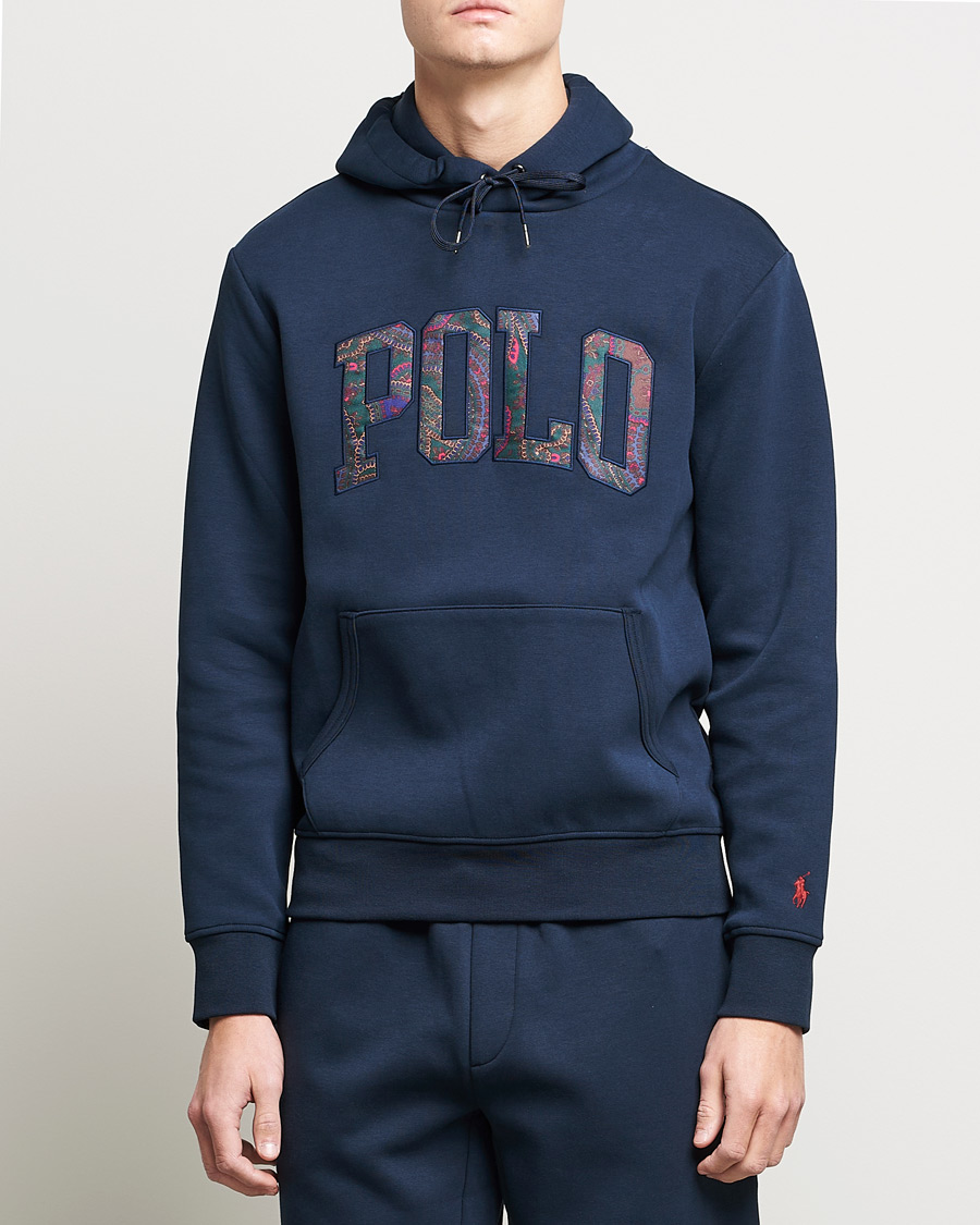 Men | Sweaters & Knitwear | Polo Ralph Lauren | Double Knit Paisley Retro Logo Hoodie Aviator Navy
