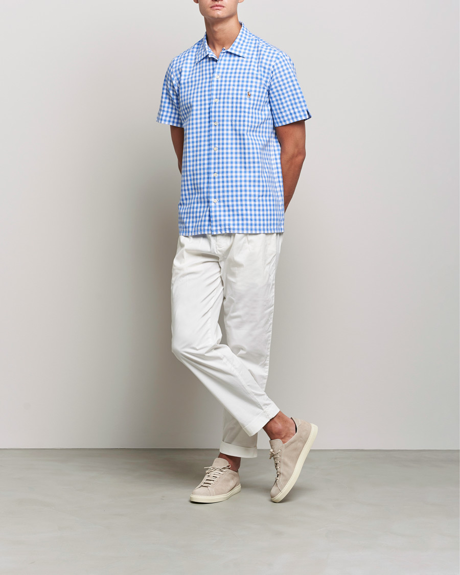 Men | Shirts | Polo Ralph Lauren | Short Sleeve Resort Collar Checked Shirt Blue/White