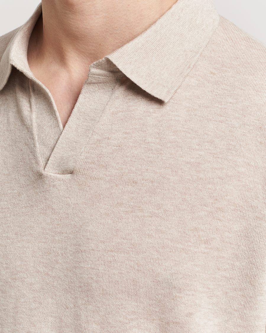 Men | Polo Shirts | A Day's March | Ebro Cotton/Merino Open Collar Polo Sand