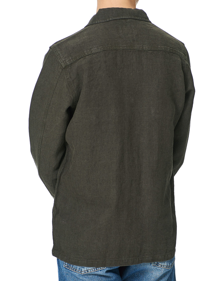 Men | Shirts | A Day's March | Heavy Linen Patch Pocket Overshirt Olive