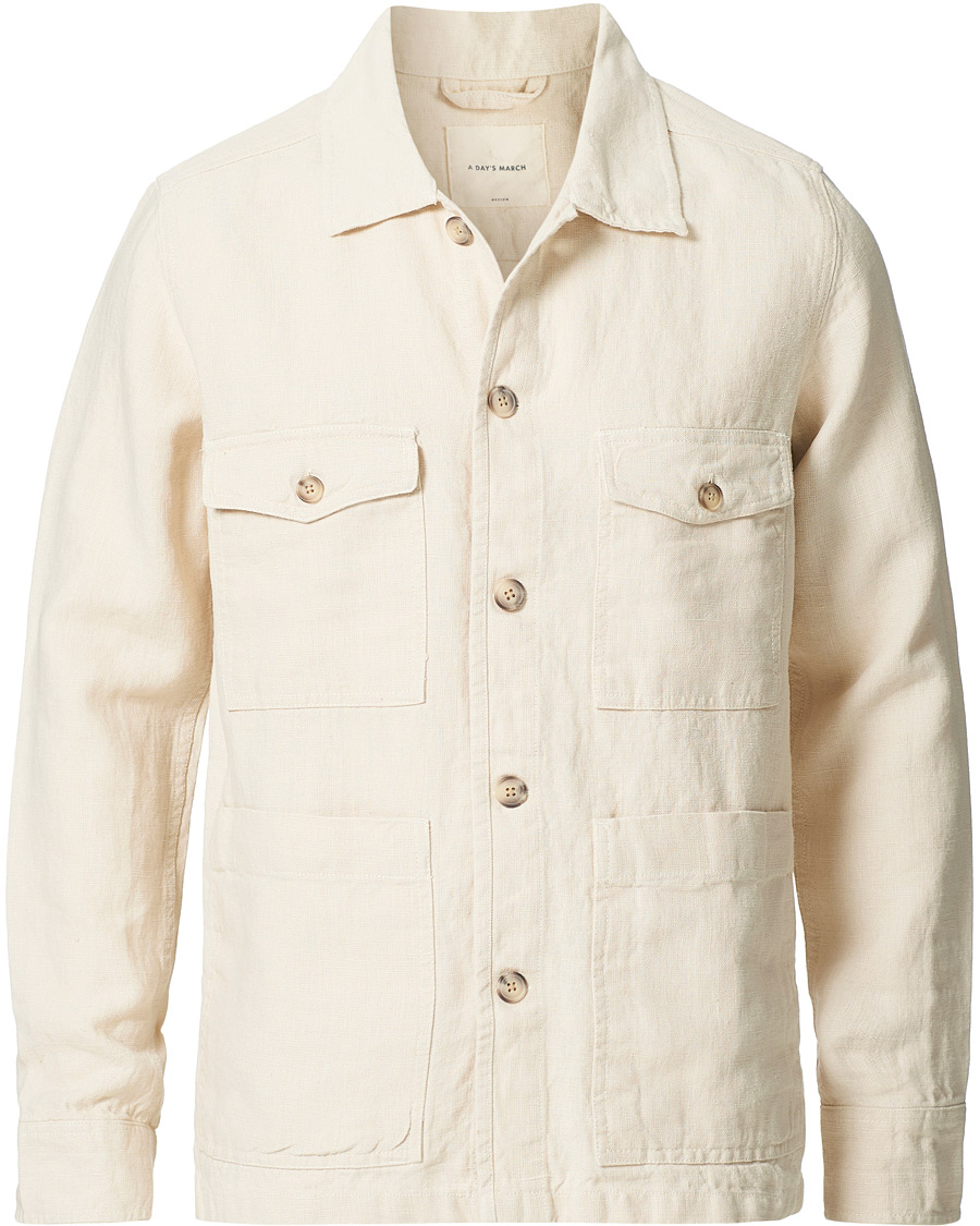 Men | Shirts | A Day's March | Heavy Linen Patch Pocket Overshirt Oyster