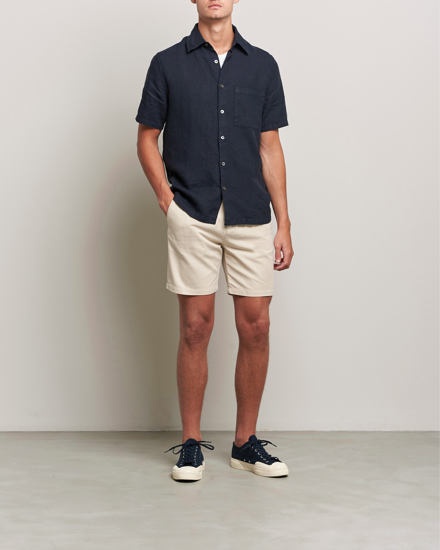 Men | Shirts | A Day's March | Khito Short Sleeve Linen Shirt Dark Navy