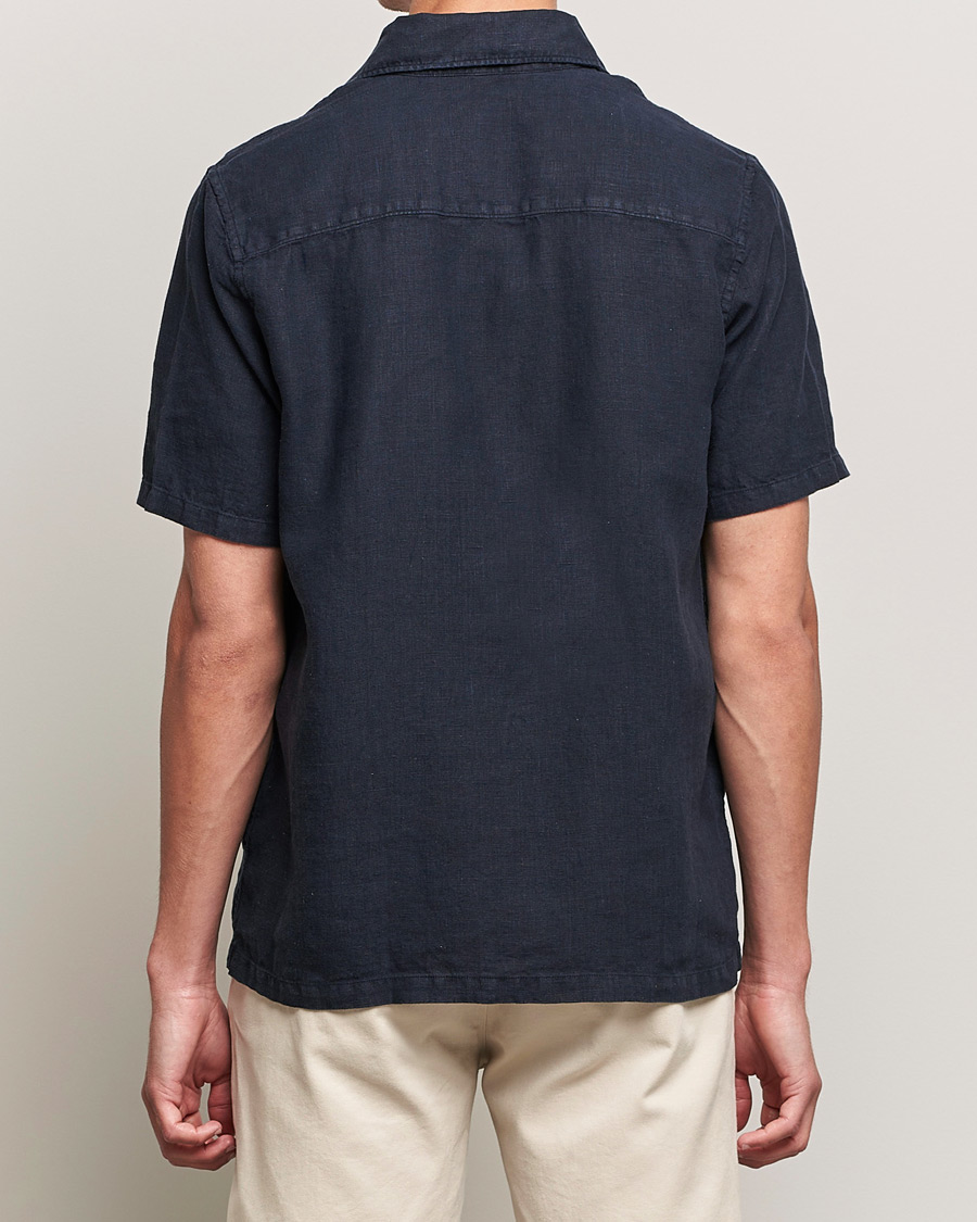 Men | Shirts | A Day's March | Khito Short Sleeve Linen Shirt Dark Navy