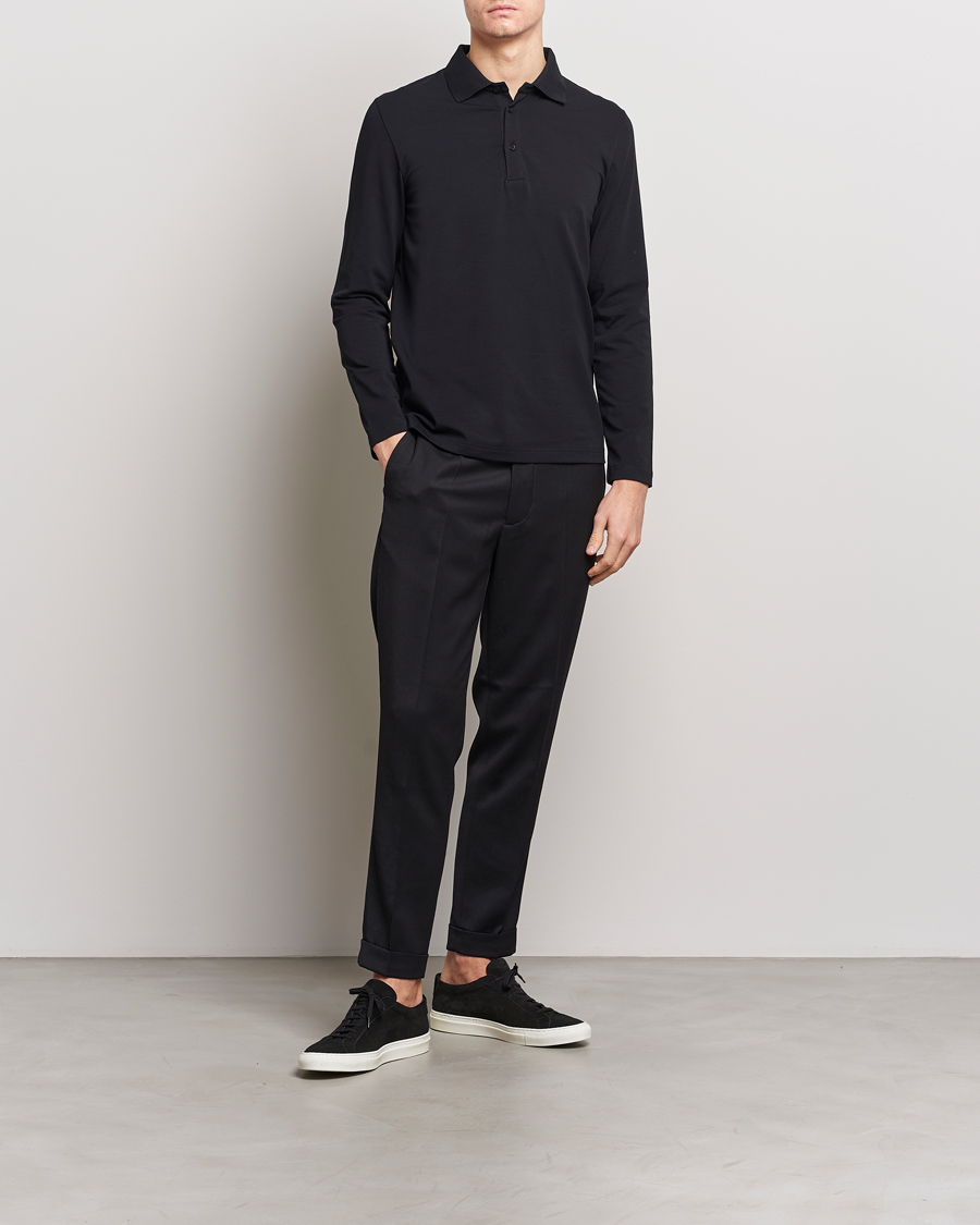 Men | Long Sleeve Polo Shirts | Filippa K | Luke Lycra Poloshirt Black