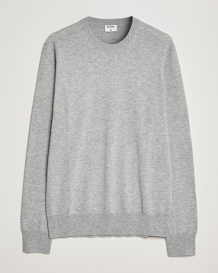 Men |  | Filippa K | Cotton Merino Basic Sweater Light Grey Melange