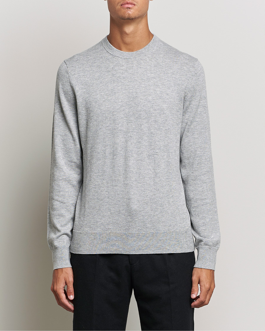 Men | Crew Neck Jumpers | Filippa K | Cotton Merino Basic Sweater Light Grey Melange