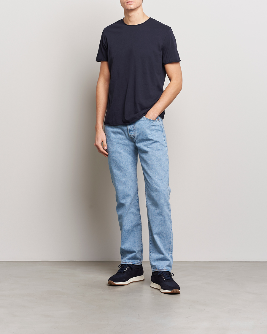 Men | T-Shirts | Filippa K | Roll Neck Crew Neck Tee Navy