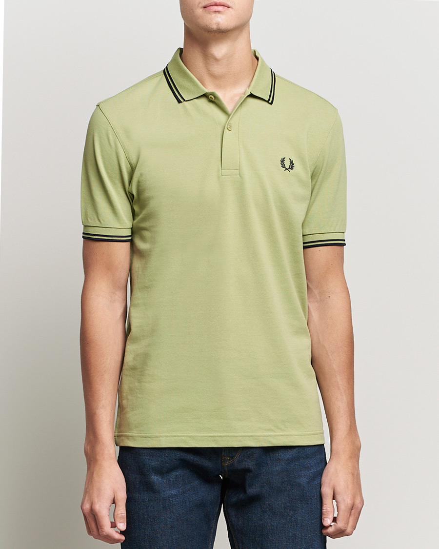 Men | Short Sleeve Polo Shirts | Fred Perry | Twin Tip Polo Sage Green 
