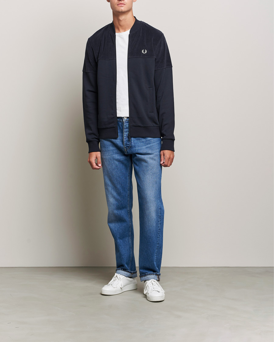 Men | Sweaters & Knitwear | Fred Perry | Towelling Pannel Track Jacket Navy