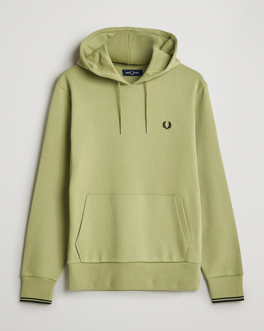 Men | Best of British | Fred Perry | Tipped Hooded Sweatshirt Sage Green