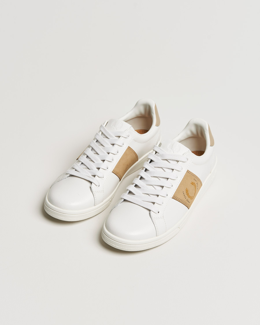 Men | Fred Perry B721 Pique Embossed Leather Sneaker Porcelain | Fred Perry | B721 Pique Embossed Leather Sneaker Porcelain