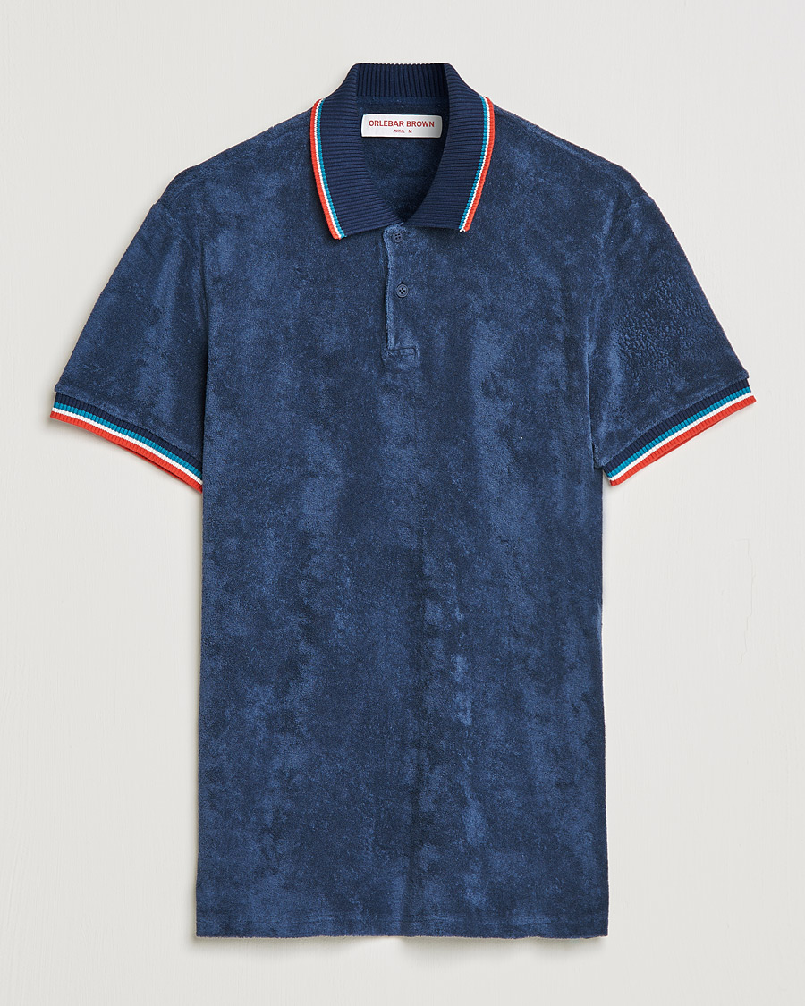 Men | Polo Shirts | Orlebar Brown | Jarrett Towelling Striped Tipping Polo Navy