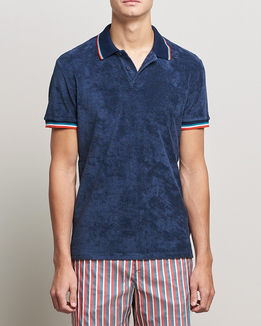 Men | The Terry Collection | Orlebar Brown | Jarrett Towelling Striped Tipping Polo Navy