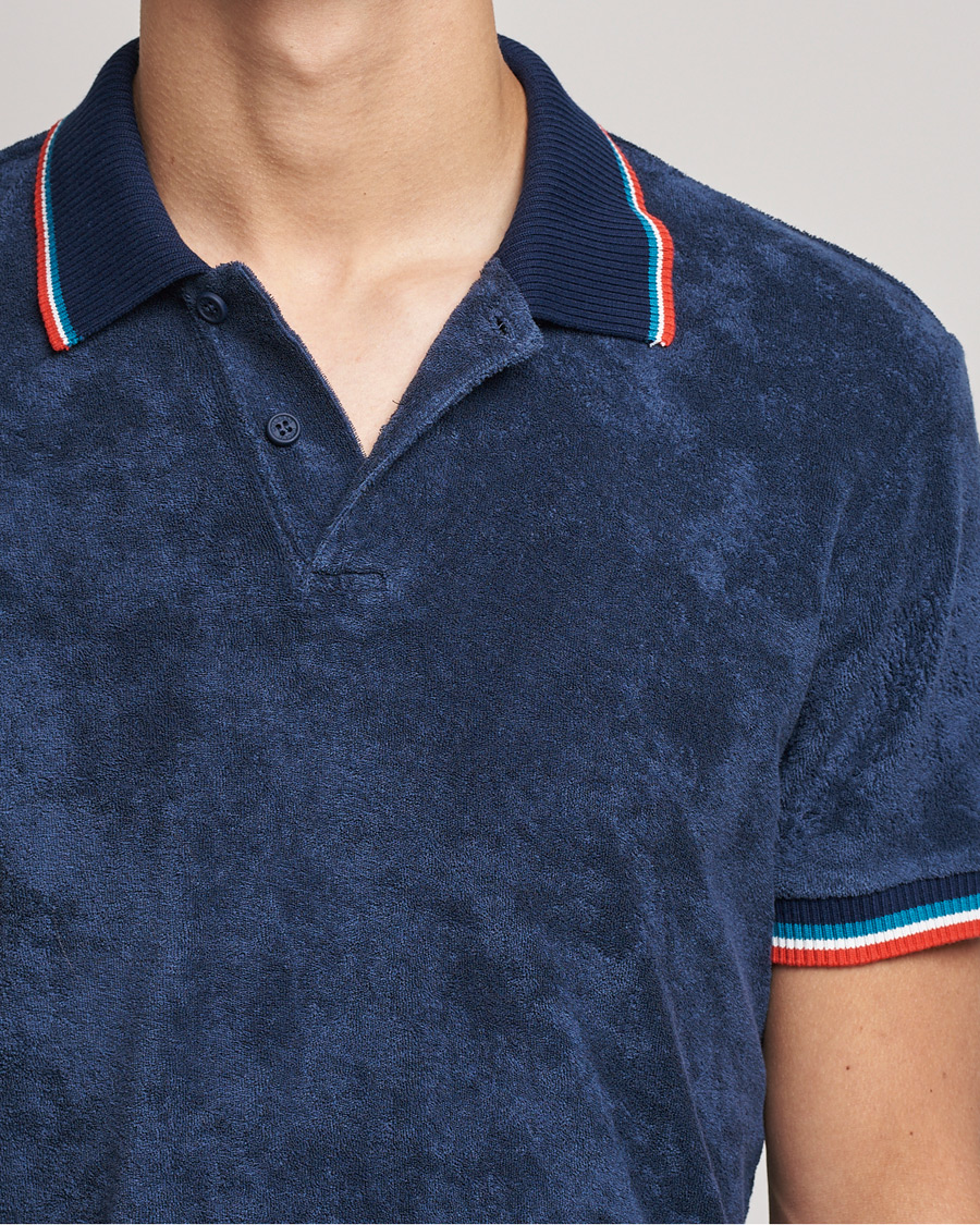 Men | Polo Shirts | Orlebar Brown | Jarrett Towelling Striped Tipping Polo Navy