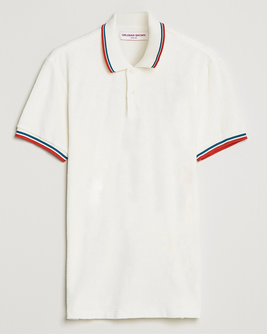 Men | Polo Shirts | Orlebar Brown | Jarrett Towelling Striped Tipping Polo White Sand