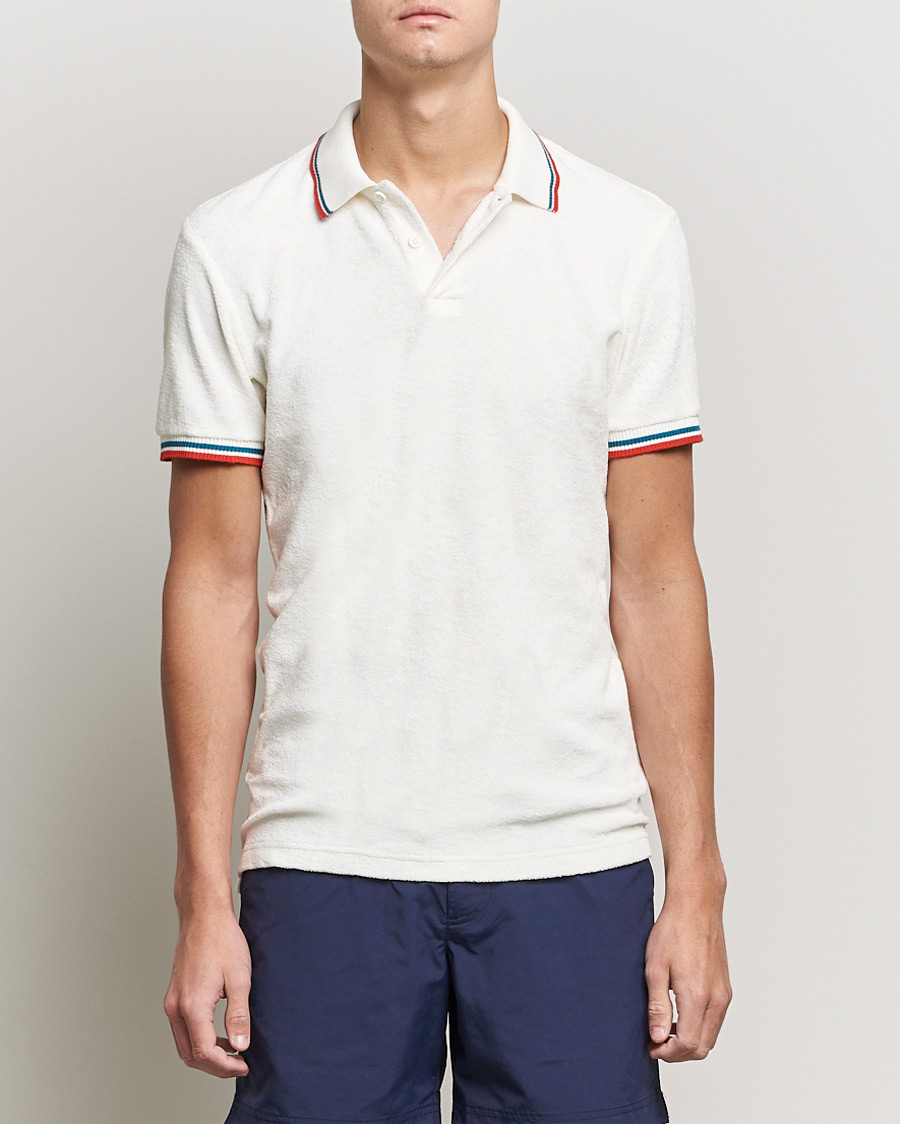 Men | Polo Shirts | Orlebar Brown | Jarrett Towelling Striped Tipping Polo White Sand