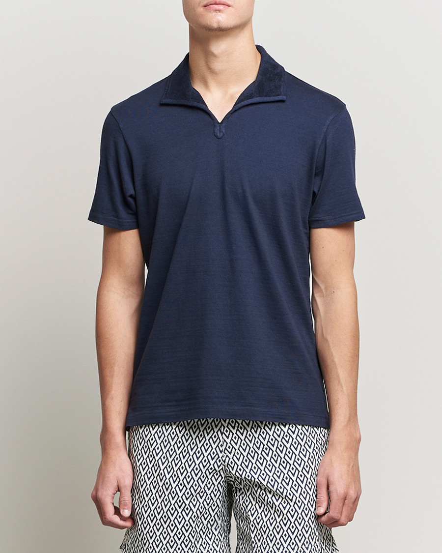 Men | Polo Shirts | Orlebar Brown | Albert GD Towelling Trim Polo Night Iris