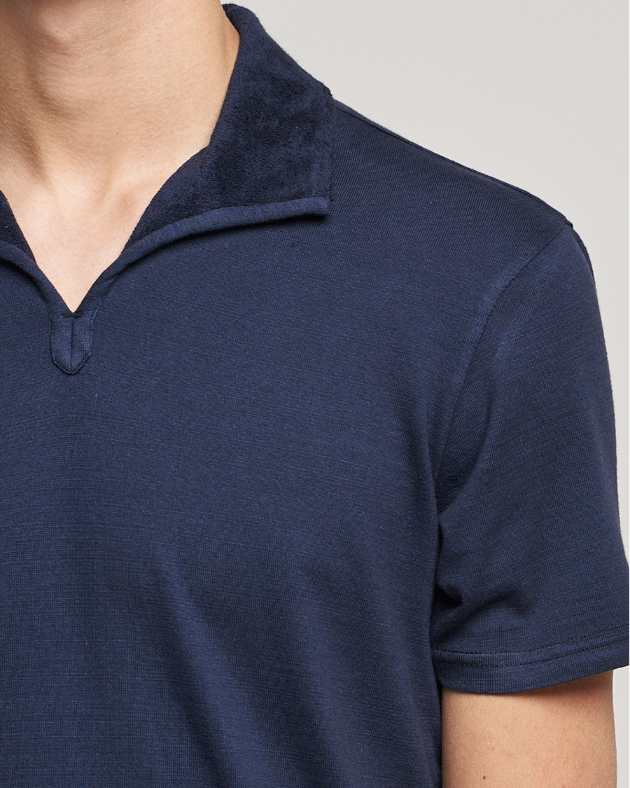 Men | Polo Shirts | Orlebar Brown | Albert GD Towelling Trim Polo Night Iris