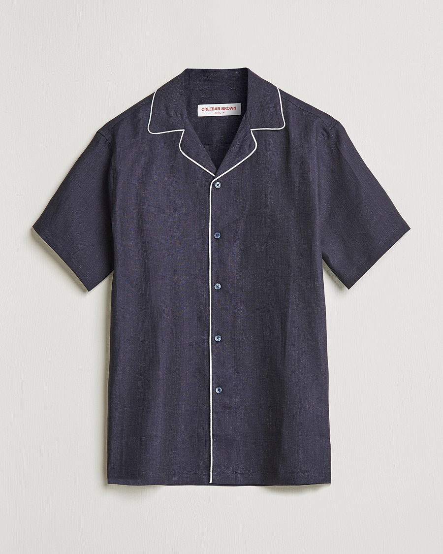 Men | Shirts | Orlebar Brown | Hibbert Short Sleeve Linen Shirt Navy