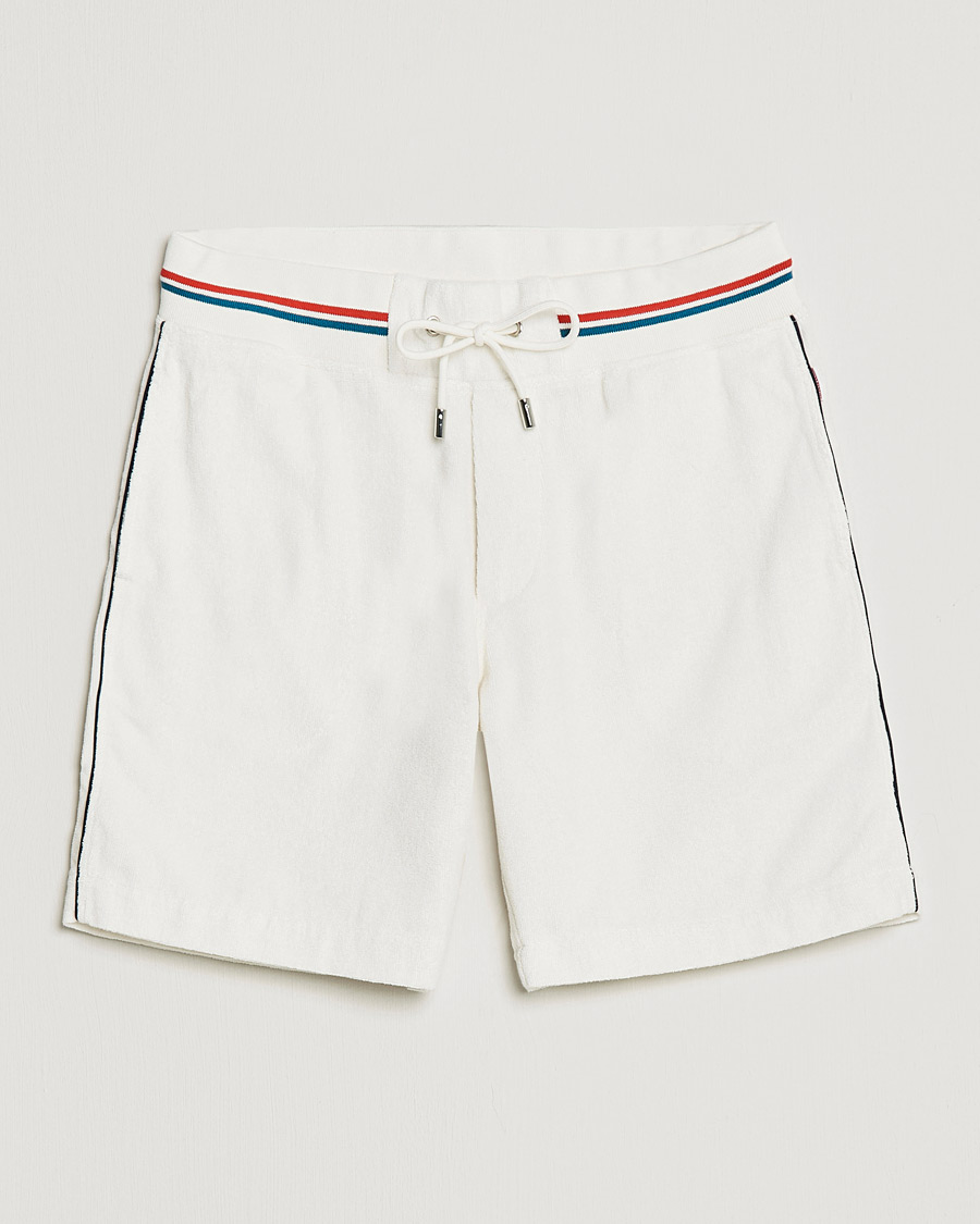 Men | Drawstring Shorts | Orlebar Brown | Afador OB Stripe Towelling Shorts White Sand