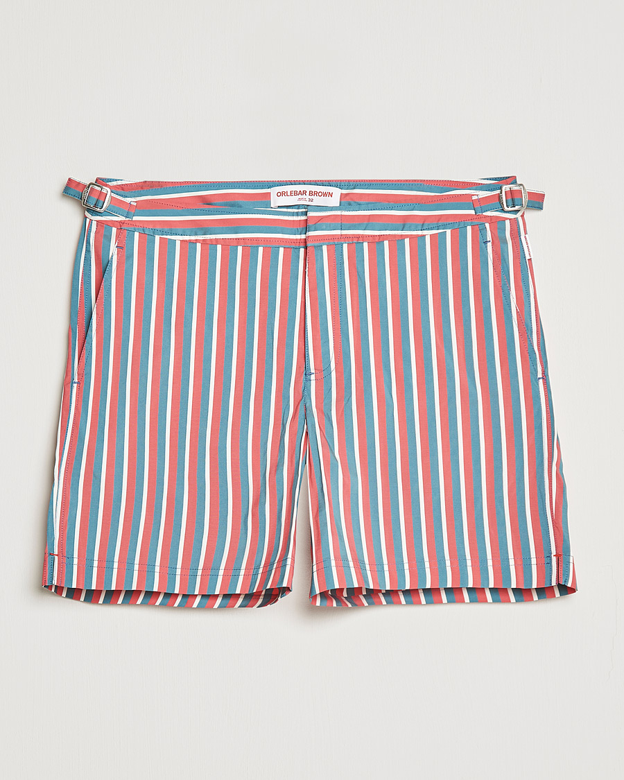 Men | Swimwear | Orlebar Brown | Bulldog OB Stripe Swimshorts Summer Red/Marina Aqua