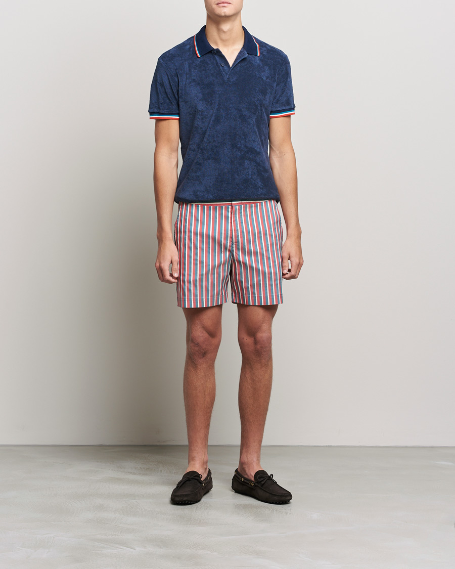 Men | Swimwear | Orlebar Brown | Bulldog OB Stripe Swimshorts Summer Red/Marina Aqua