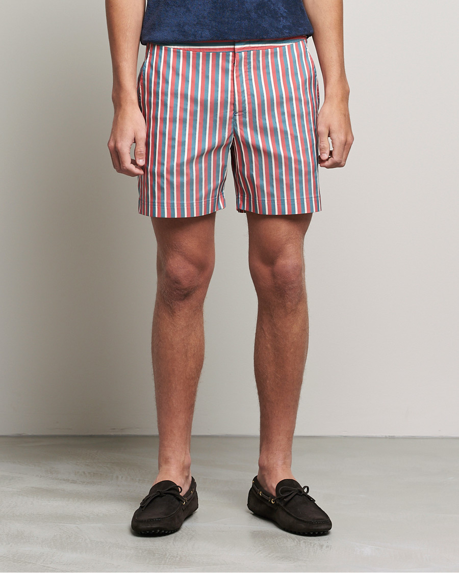 Men | Swimwear | Orlebar Brown | Bulldog OB Stripe Swimshorts Summer Red/Marina Aqua