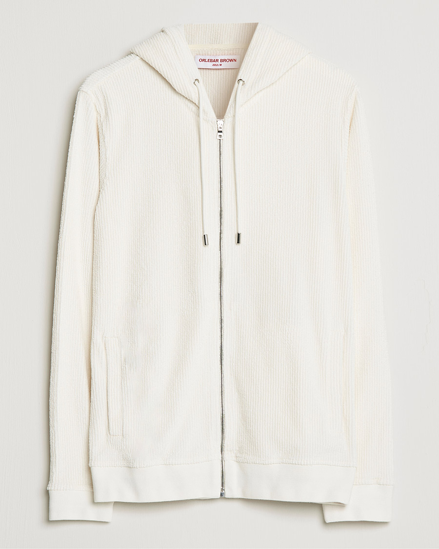 Men | Sweaters & Knitwear | Orlebar Brown | Matthers DN Towelling Racked Zip Hood White Sand