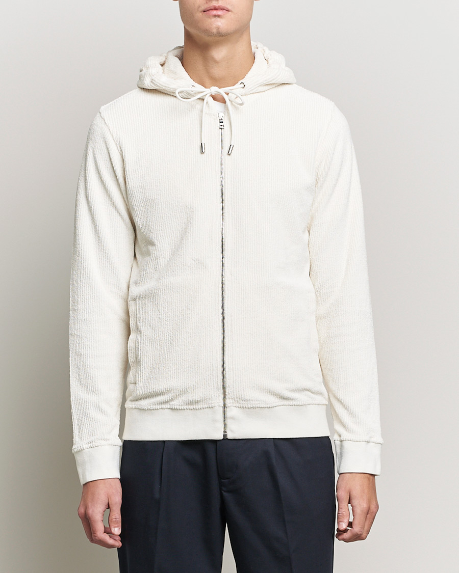 Men | Sweaters & Knitwear | Orlebar Brown | Matthers DN Towelling Racked Zip Hood White Sand