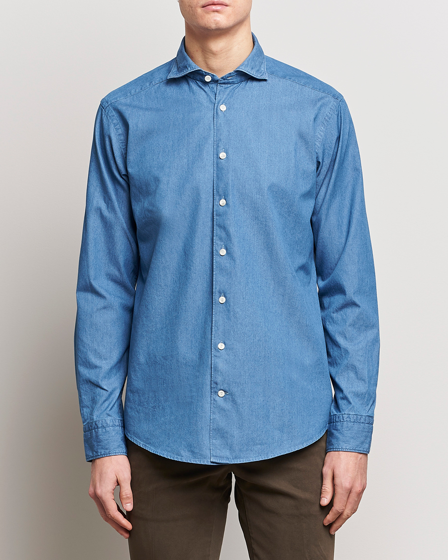 Men | Eton | Eton | Lightweight Casual Fit Denim Shirt Blue