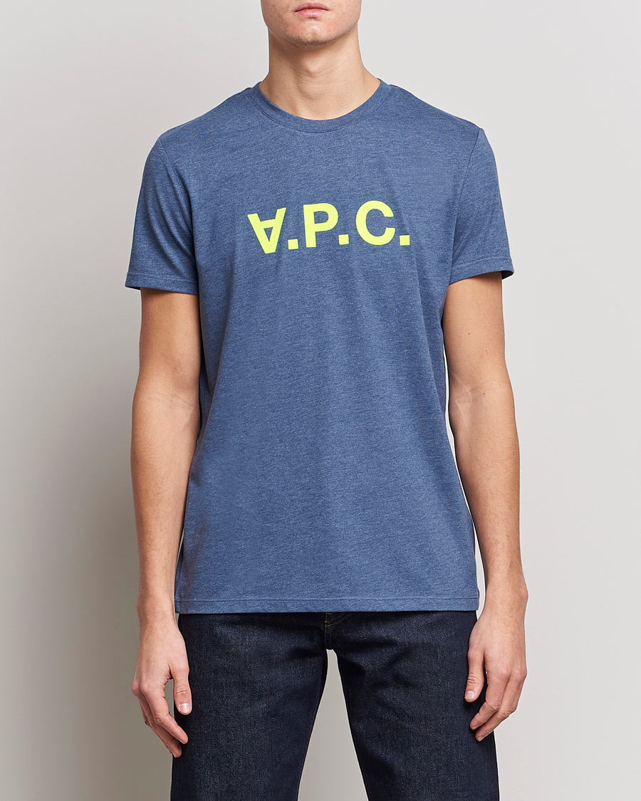Men | Short Sleeve T-shirts | A.P.C. | VPC Neon Short Sleeve T-Shirt Marine